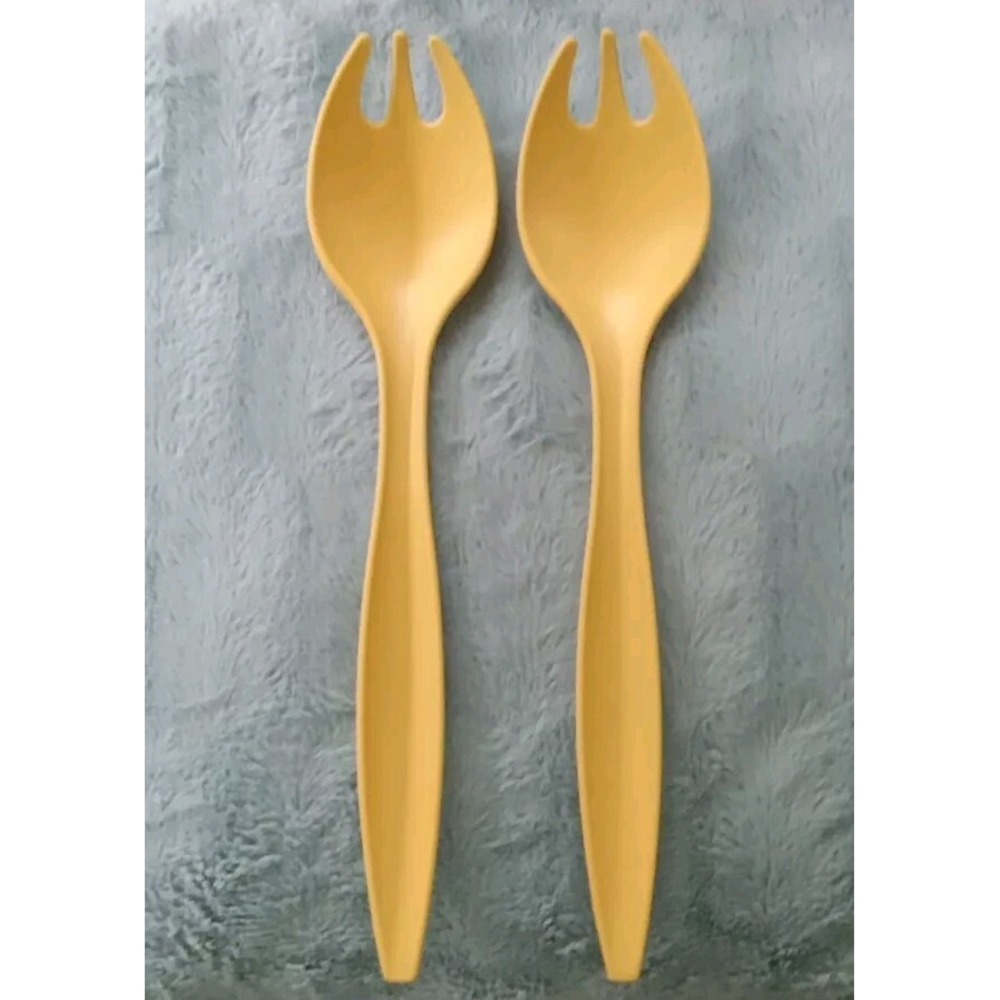 Vintage Tupperware 12" Salad Forks Tongs Harvest Gold Set of 2